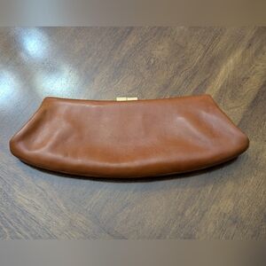 Stunning Antonio Melani Tab Orange Brown Leather Clutch Evening Bag